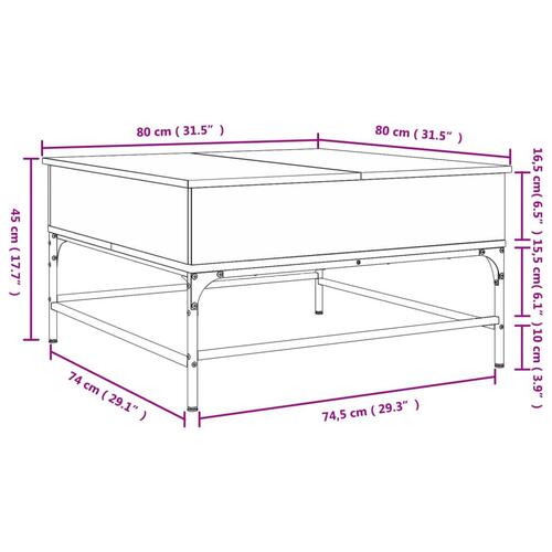 Sofabord 80x80x45 cm konstrueret træ og metal brunt eg