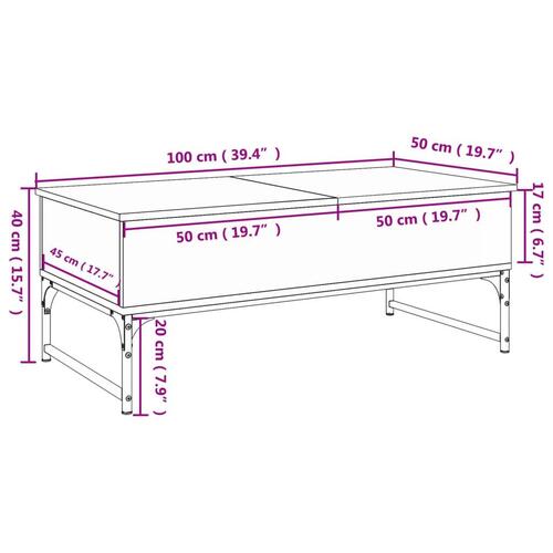 Sofabord 100x50x40 cm konstrueret træ og metal sort