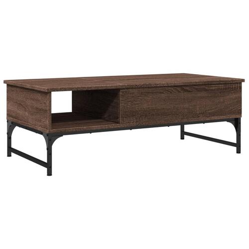Sofabord 100x50x35 cm konstrueret træ og metal brunt egetræ