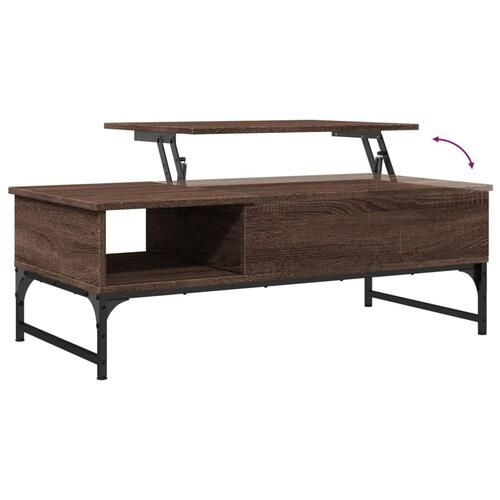 Sofabord 100x50x35 cm konstrueret træ og metal brunt egetræ