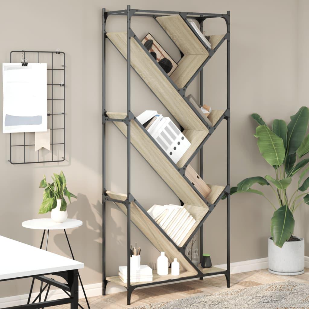 Bogreol 79x30x180 cm konstrueret træ og metal sonoma-eg