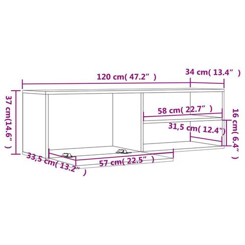 Tv-bord 120x34x37 cm konstrueret træ røget egetræsfarve