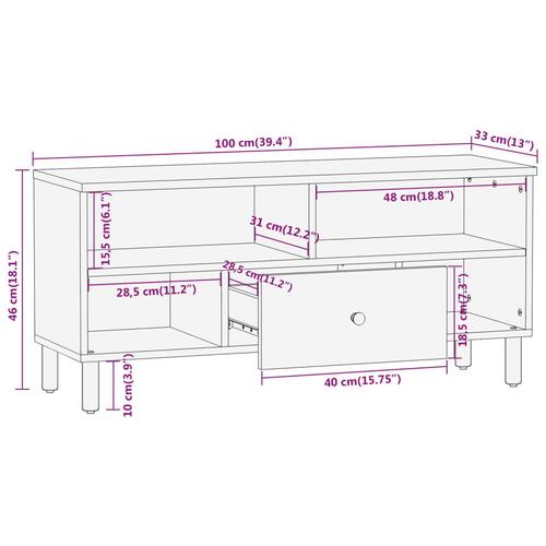 Tv-bord 100x33x46 cm massivt mangotræ