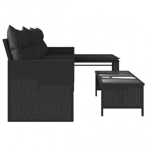 L-formet havesofa med bord og hynder i polyrattan - sort
