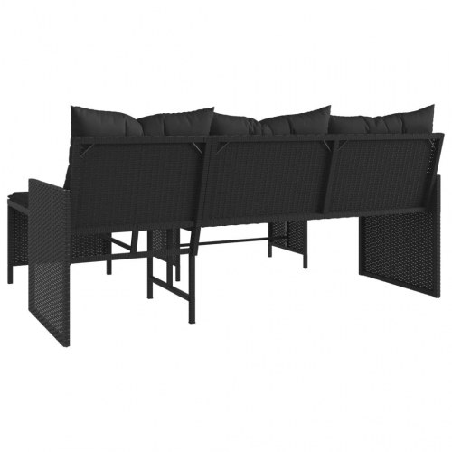 L-formet havesofa med bord og hynder i polyrattan - sort