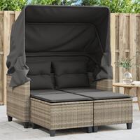 2-personers havesofa med baldakin og skamler polyrattan lysegrå