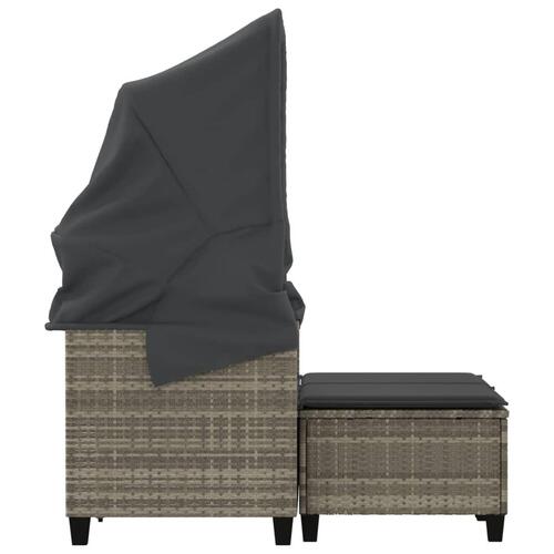 2-personers havesofa med baldakin og skamler polyrattan lysegrå