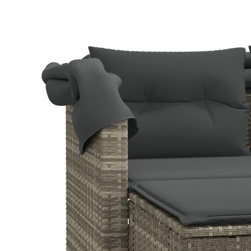 2-personers havesofa med baldakin og skamler polyrattan lysegrå