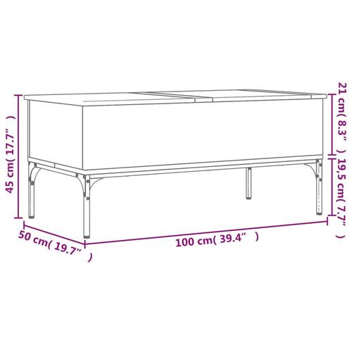Sofabord 100x50x45 cm konstrueret træ og metal sonoma-eg