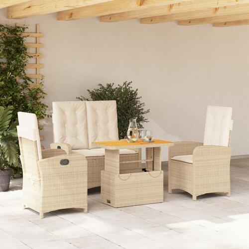Spisebordssæt til haven 4 dele med hynder polyrattan beige