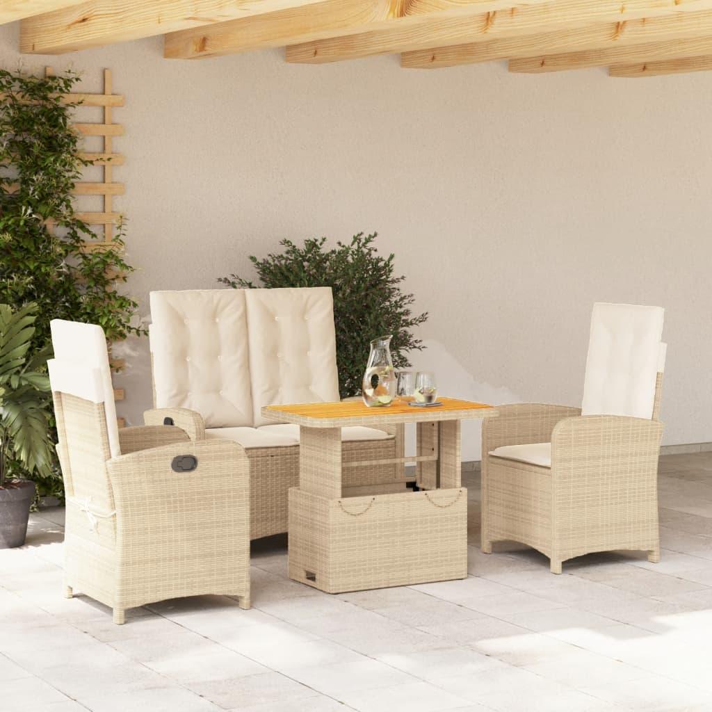 Spisebordssæt til haven 4 dele med hynder polyrattan beige