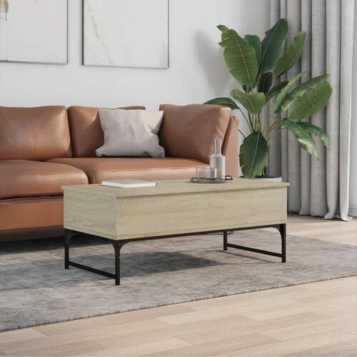 Sofabord 100x50x40 cm konstrueret træ og metal sonoma-eg