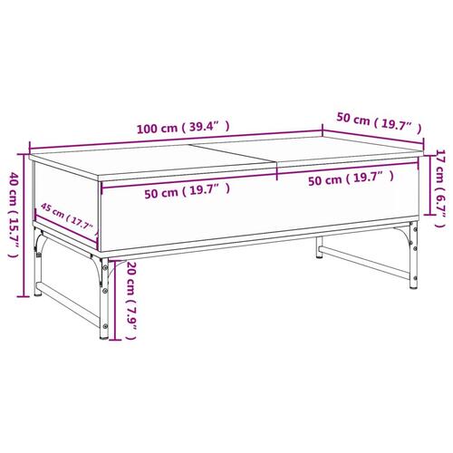 Sofabord 100x50x40 cm konstrueret træ og metal sonoma-eg