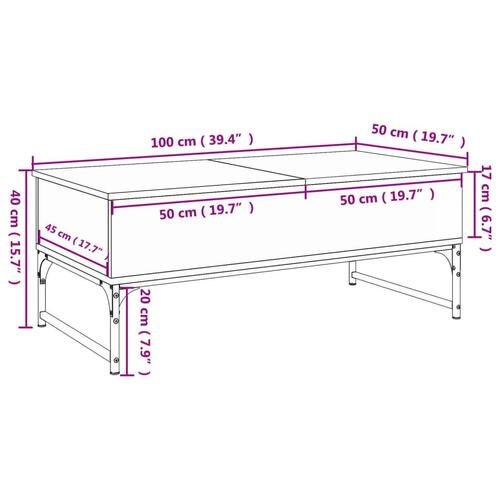 Sofabord 100x50x40 cm konstrueret træ og metal brunt eg