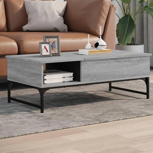 Sofabord 100x50x35 cm konstrueret træ og metal grå sonoma-eg