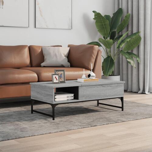 Sofabord 100x50x35 cm konstrueret træ og metal grå sonoma-eg