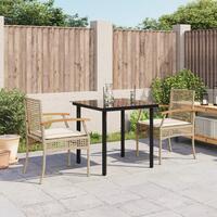 Spisebordssæt til haven 3 dele med hynder polyrattan beige