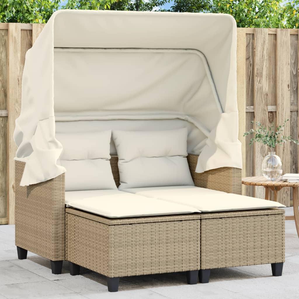 2-Personers Havesofa Med Skamler Polyrattan Beige - beige og cremefarvet / med baldakin