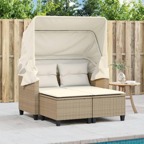 2-personers havesofa med baldakin og 2 skamler - beige
