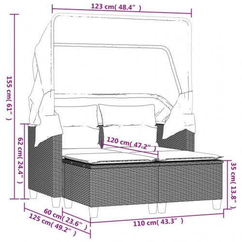 2-personers havesofa med baldakin og 2 skamler - beige