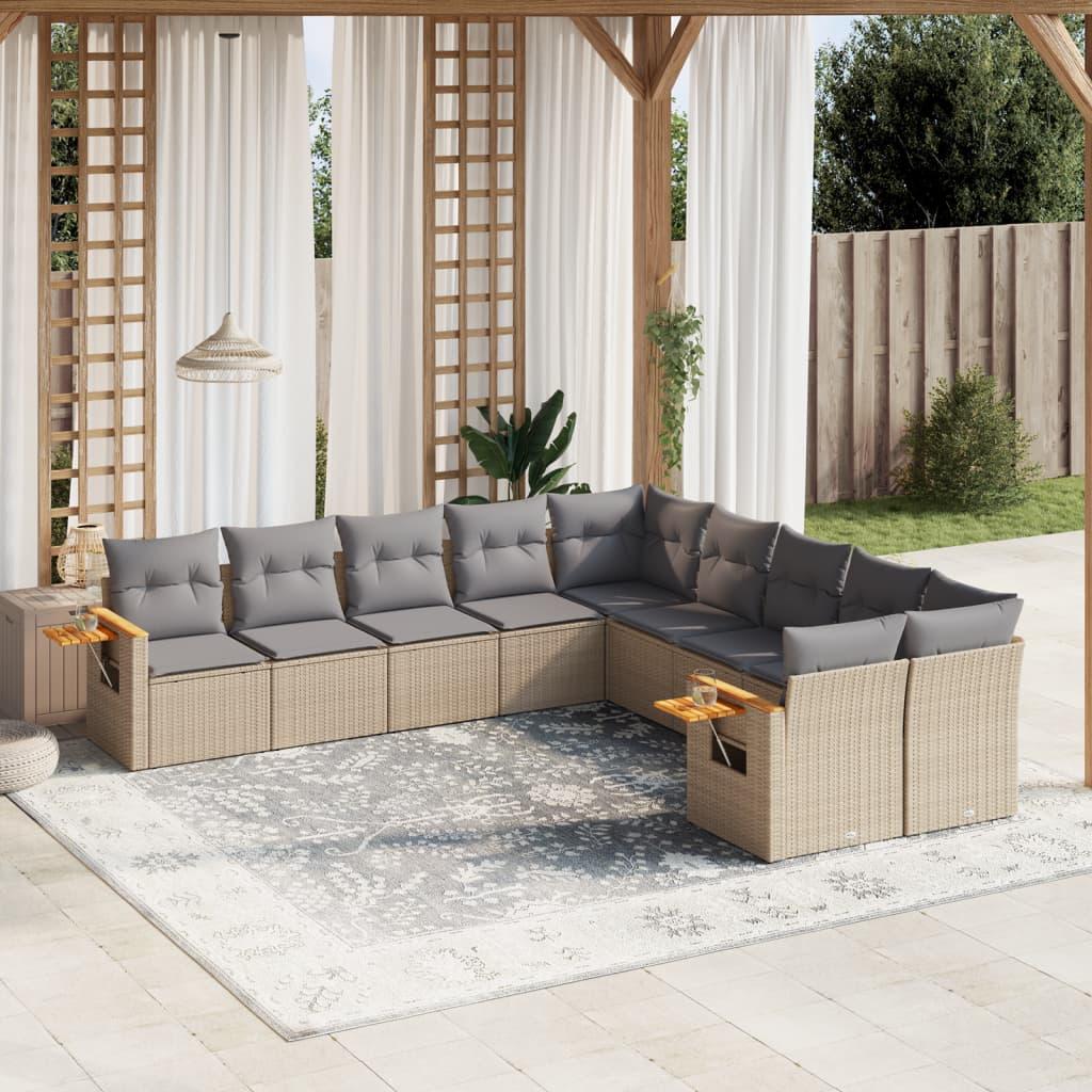 Sofasæt til haven 10 dele med hynder polyrattan beige
