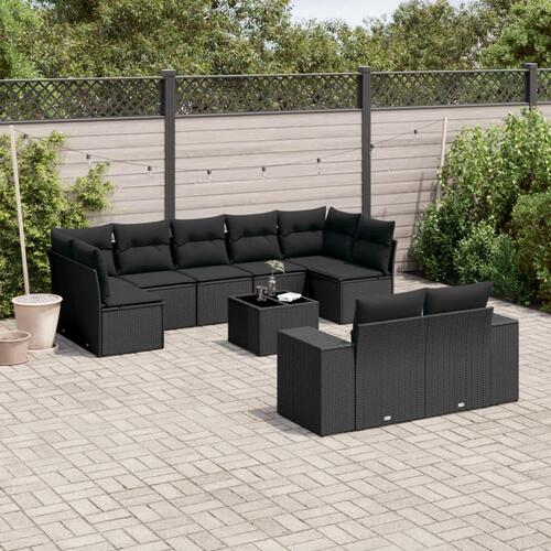 Sofasæt til haven 10 dele med hynder polyrattan sort