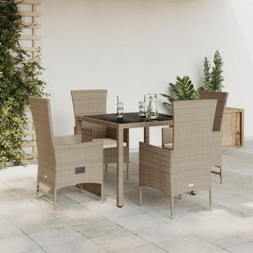 Spisebordssæt til haven 5 dele med hynder polyrattan beige