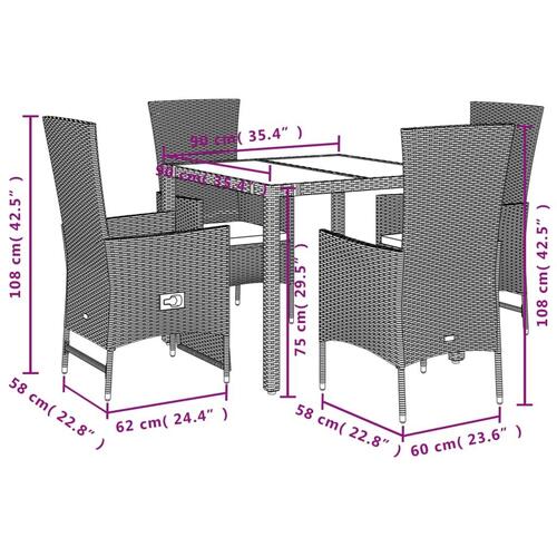 Spisebordssæt til haven 5 dele med hynder polyrattan beige