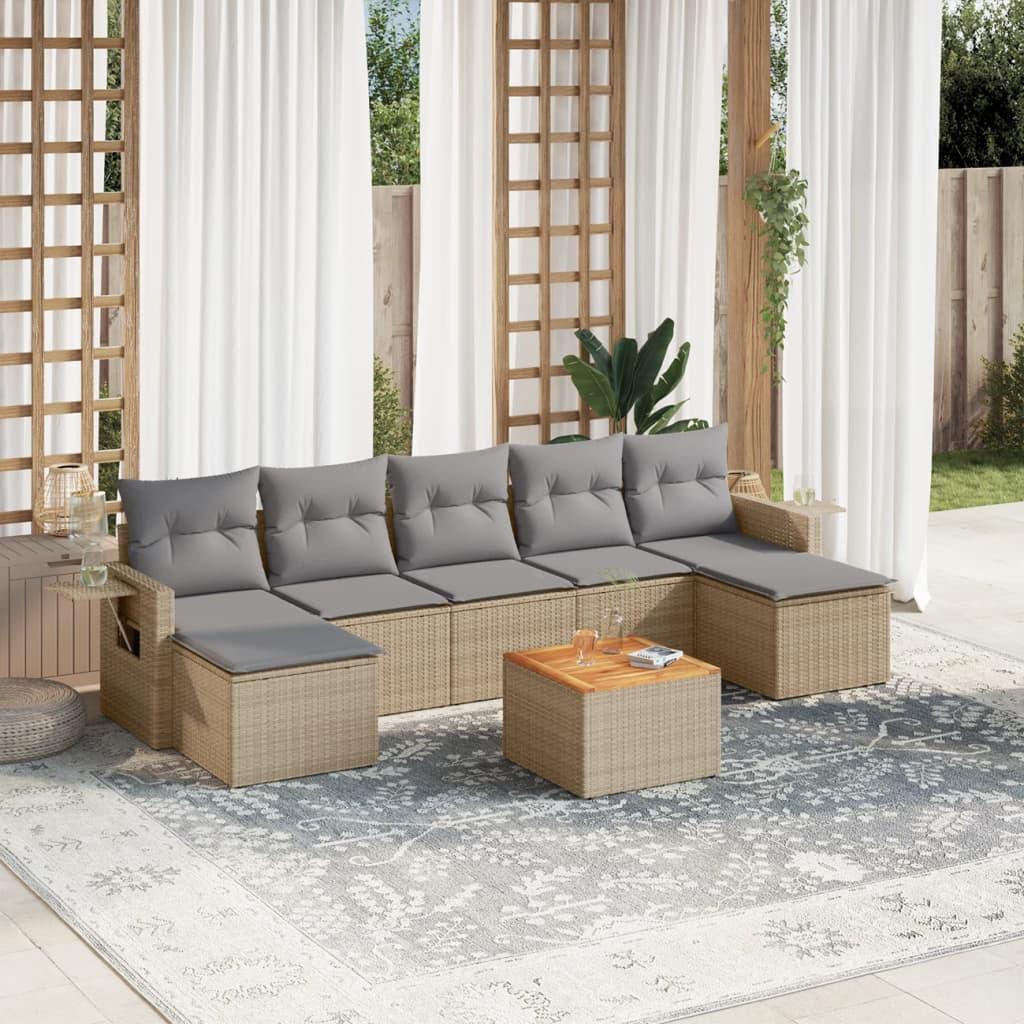 Sofasæt til haven 8 dele med hynder polyrattan beige billede