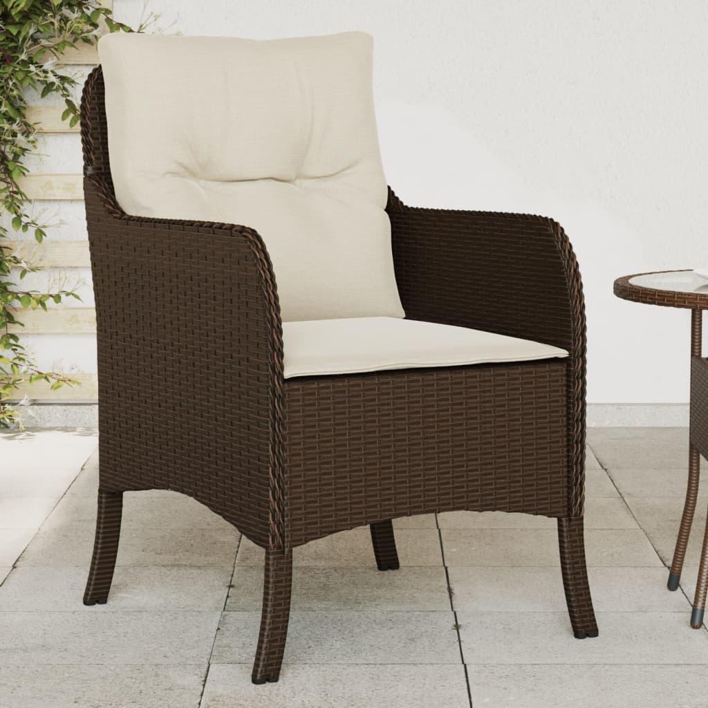 Havestole med hynder 2 stk. polyrattan brun