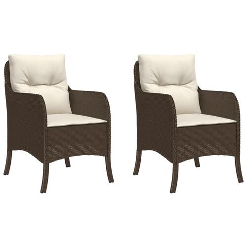 Havestole med hynder 2 stk. polyrattan brun
