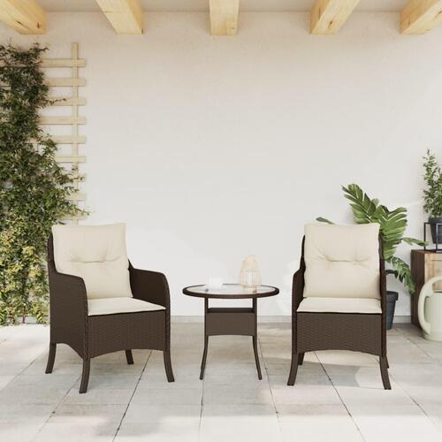Havestole med hynder 2 stk. polyrattan brun