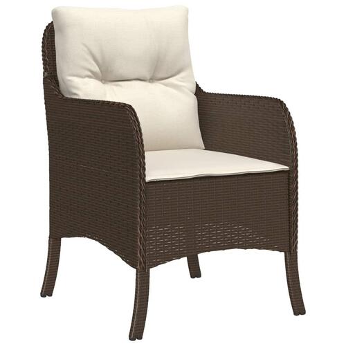 Havestole med hynder 2 stk. polyrattan brun
