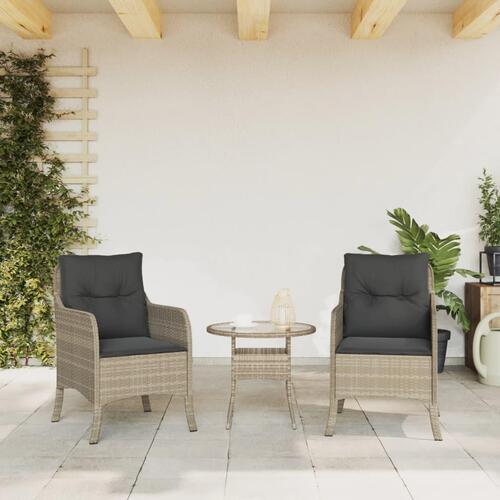 Havestole 2 stk. med hynder polyrattan lysegrå