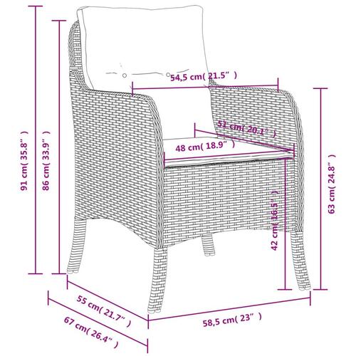Havestole 2 stk. med hynder polyrattan lysegrå