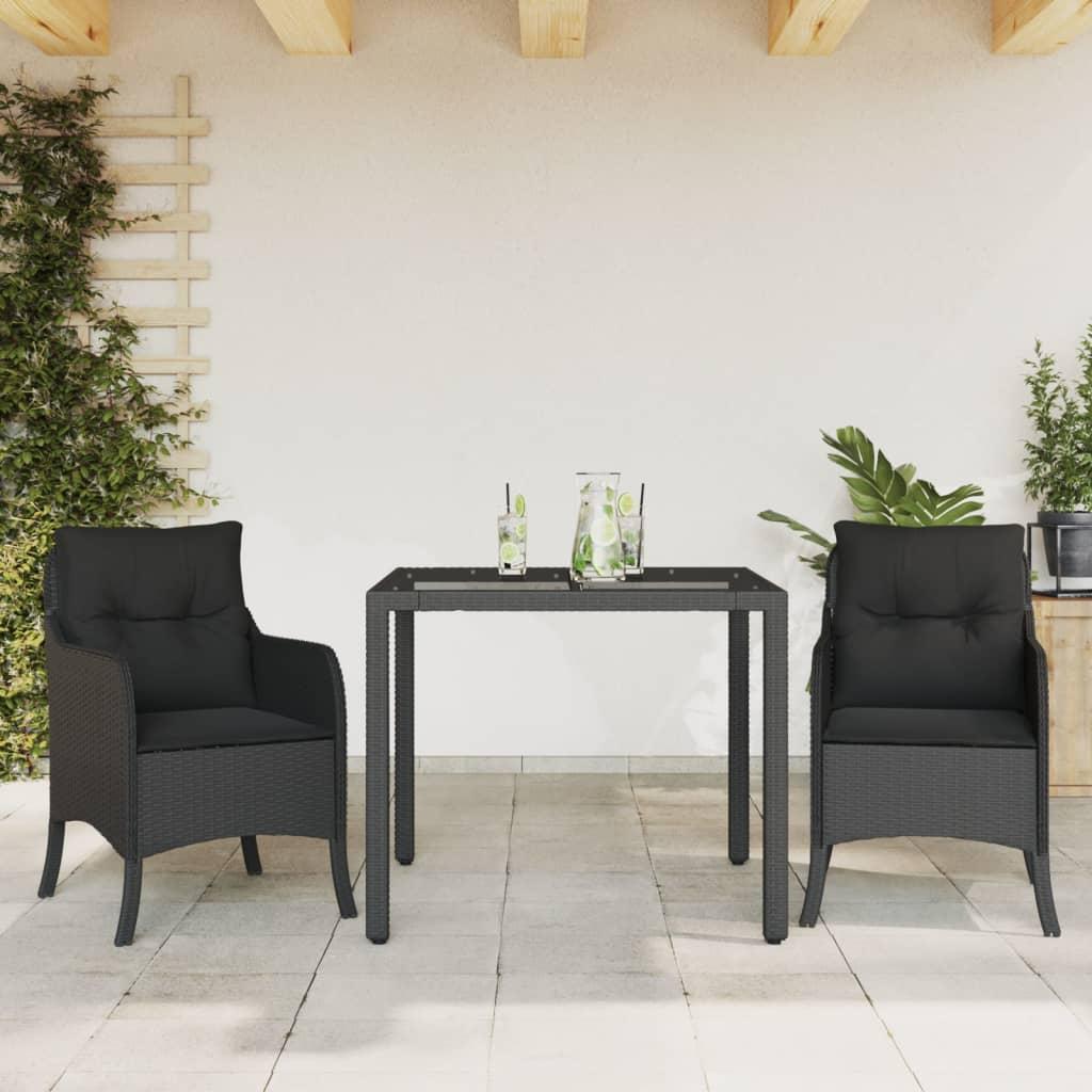 Spisebordssæt til haven 3 dele med hynder polyrattan sort