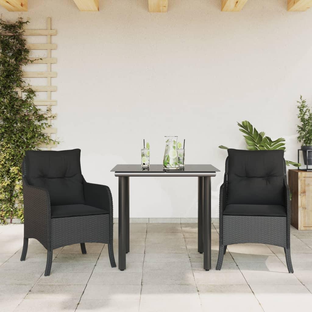 Spisebordssæt til haven 3 dele med hynder polyrattan sort
