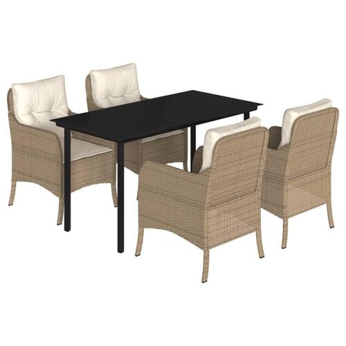 Spisebordssæt til haven 5 dele med hynder polyrattan beige