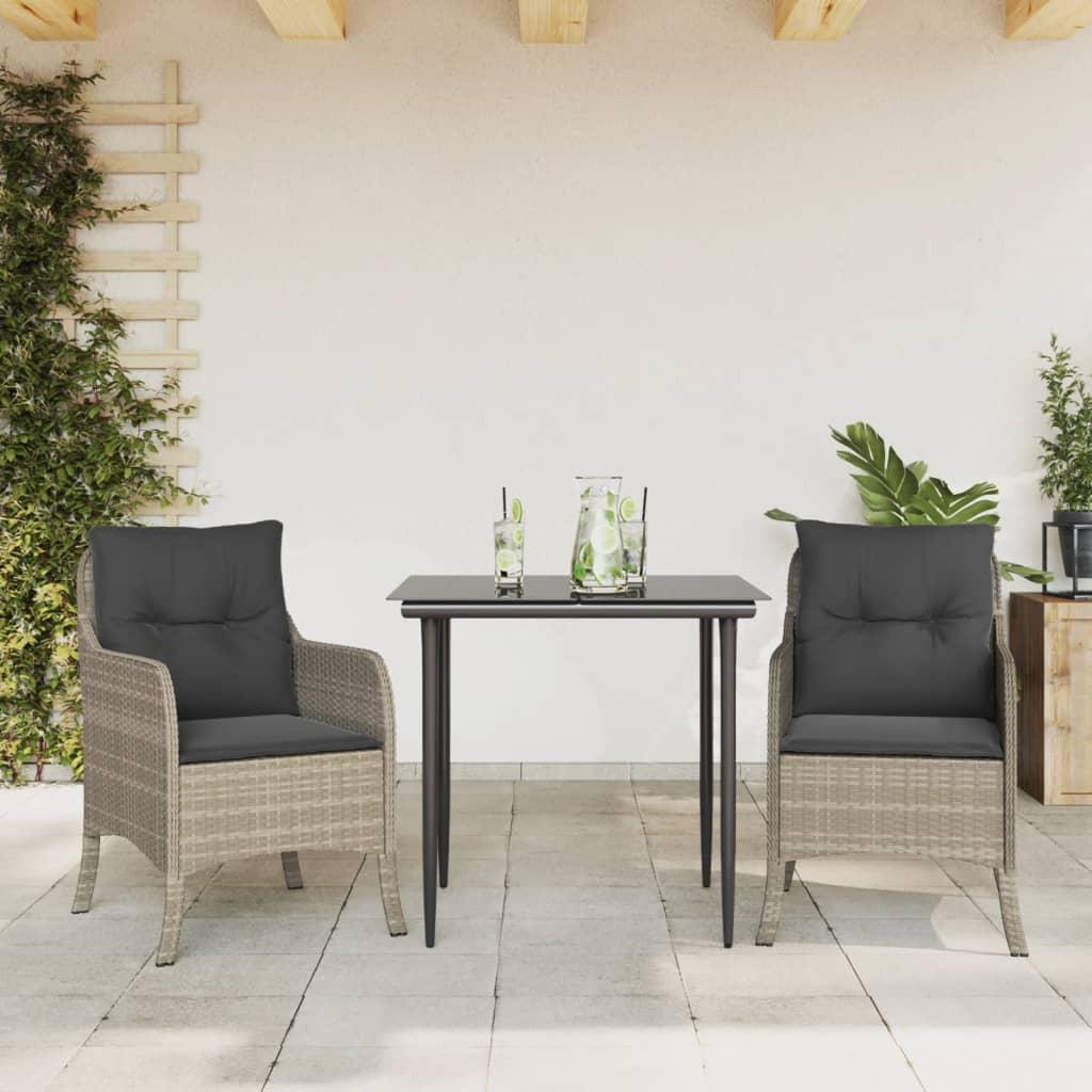 Spisebordssæt til haven 3 dele med hynder polyrattan lysegrå