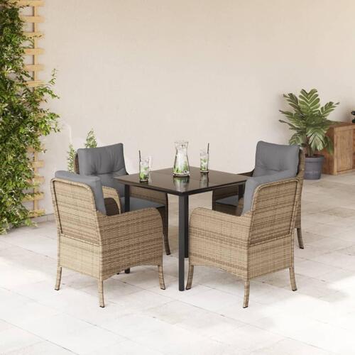 Spisebordssæt til haven 5 dele med hynder polyrattan beige