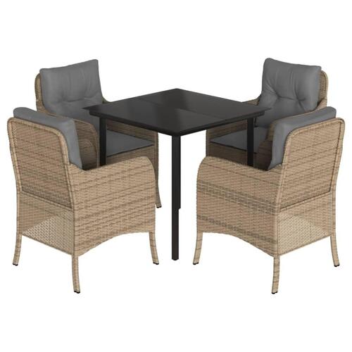 Spisebordssæt til haven 5 dele med hynder polyrattan beige
