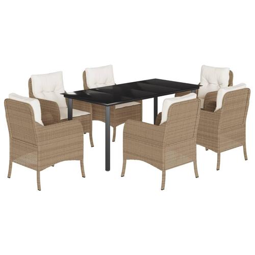Spisebordssæt til haven 7 dele med hynder polyrattan beige