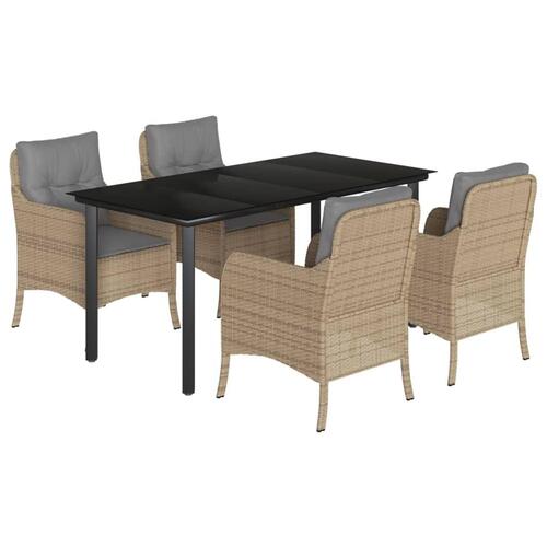 Spisebordssæt til haven 5 dele med hynder polyrattan beige