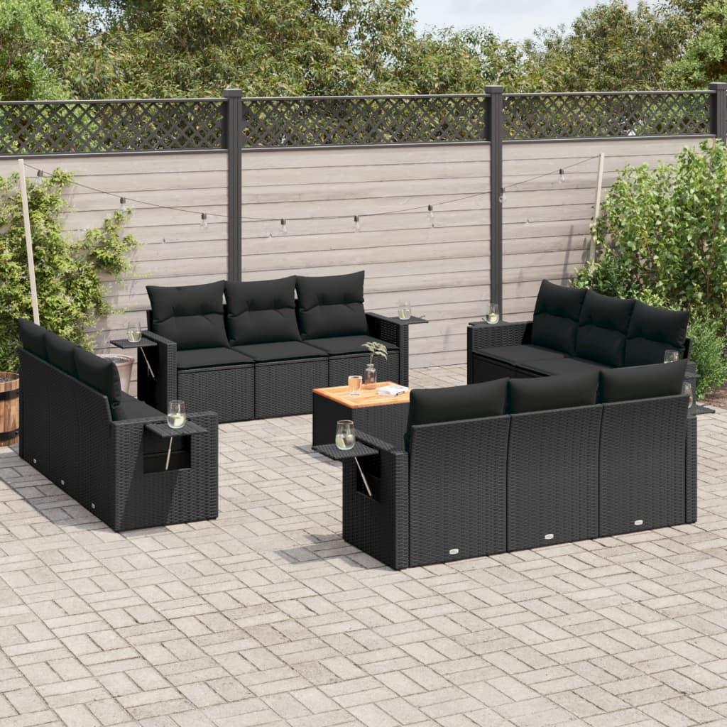 Sofasæt Til Haven 13 Dele Med Hynder Polyrattan Sort - Sort