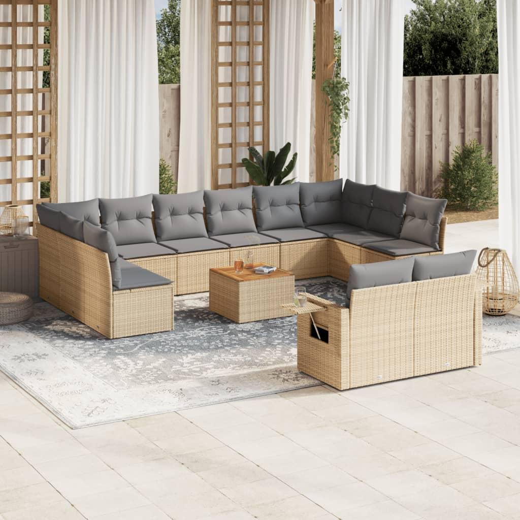 Havesofasæt i polyrattan, 13 dele med hynder - beige billede