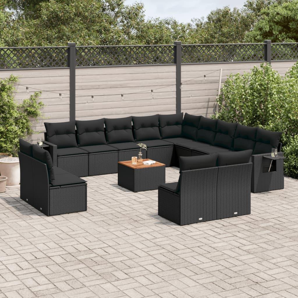 Sofasæt til haven 14 dele med hynder i polyrattan sort billede