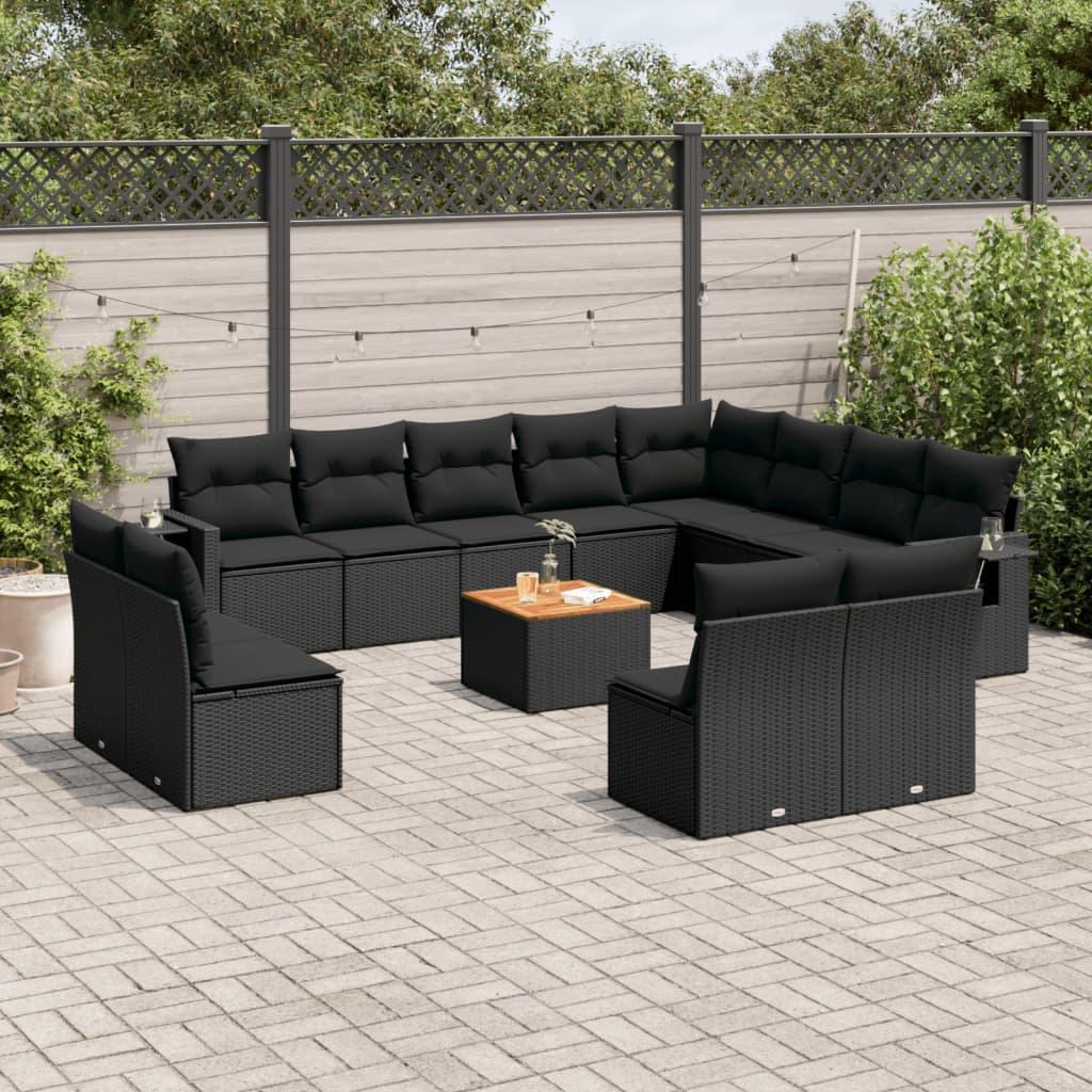 Sofasæt til haven 13 dele med hynder i polyrattan sort billede