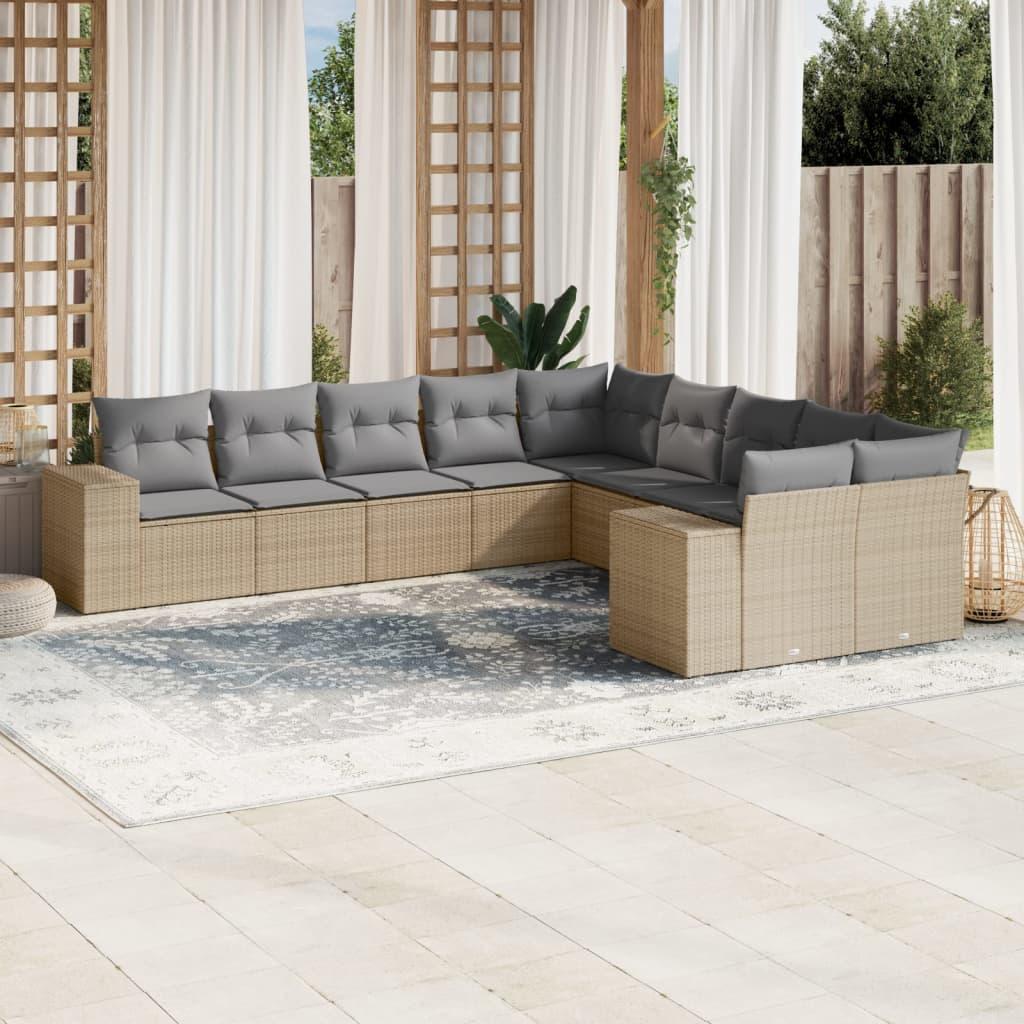 Sofasæt til haven 10 dele med hynder polyrattan beige