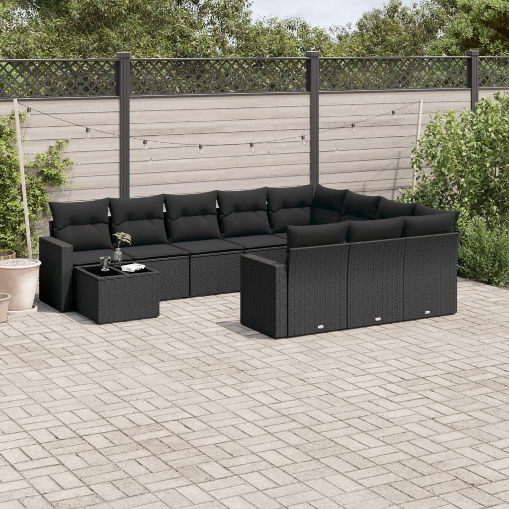 Sofasæt til haven 11 dele med hynder polyrattan sort billede