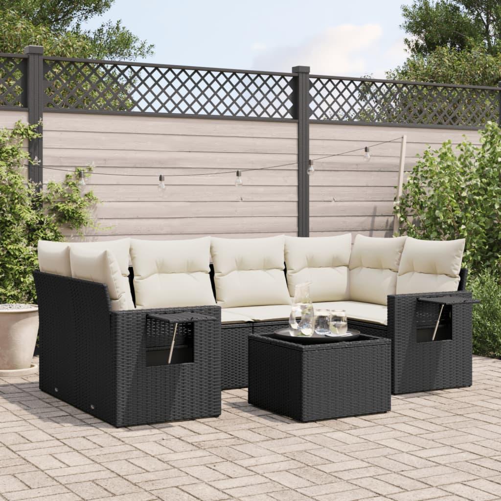 Sofasæt til haven 7 dele med hynder polyrattan sort billede